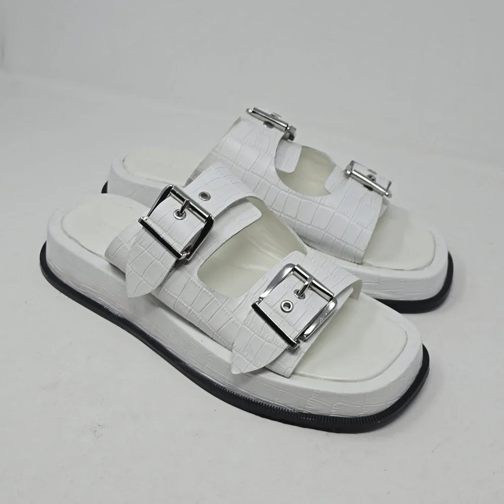 Topshop Katie Leather Chunky Platform Sandals in White Croc Size 9